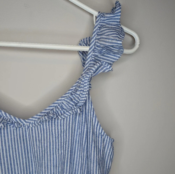 ONLY Blue Denim  Maxi Blue & White Stripped V Neck Sleeveless Ruffle Dress Small - Picture 3 of 9